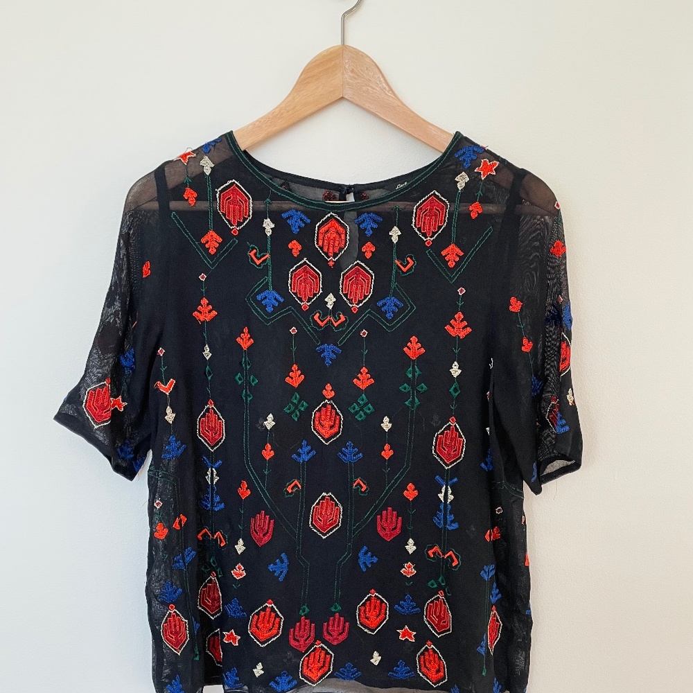 LUCKY BRAND Sheer Embroidered Top